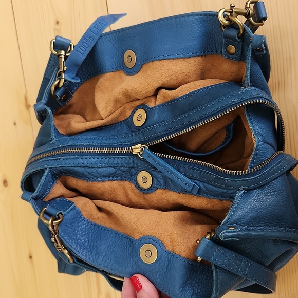 American Leather Co Lenox Triple Entry Satchel Bag Turquoise Blue - Picture 16 of 17